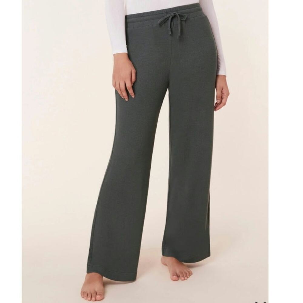 Andie Bamboo Waffle Knit Wide Leg Lounge Pants Small Dove Gray Resortwear